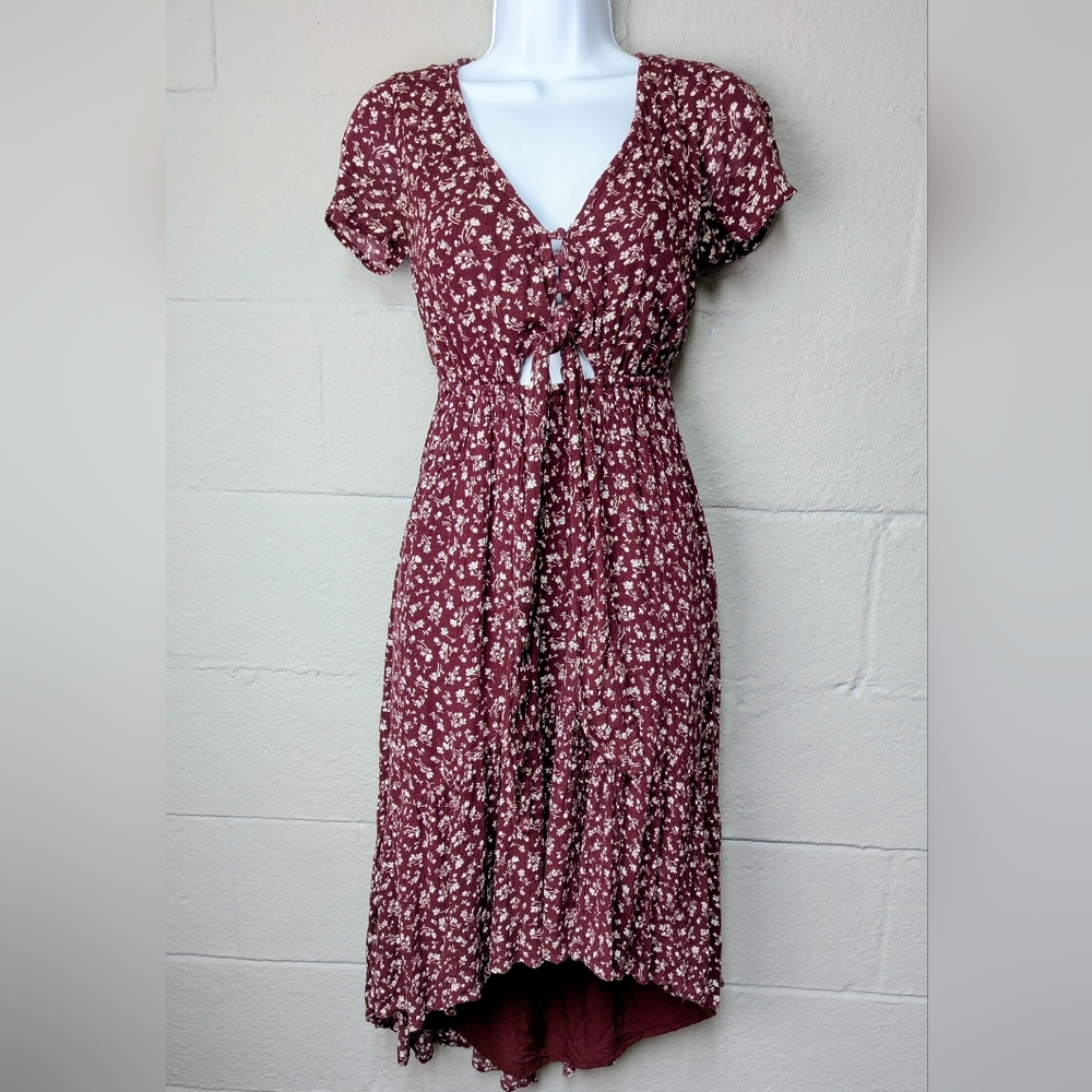 Abercrombie & Fitch Burgundy Floral Midi Dress